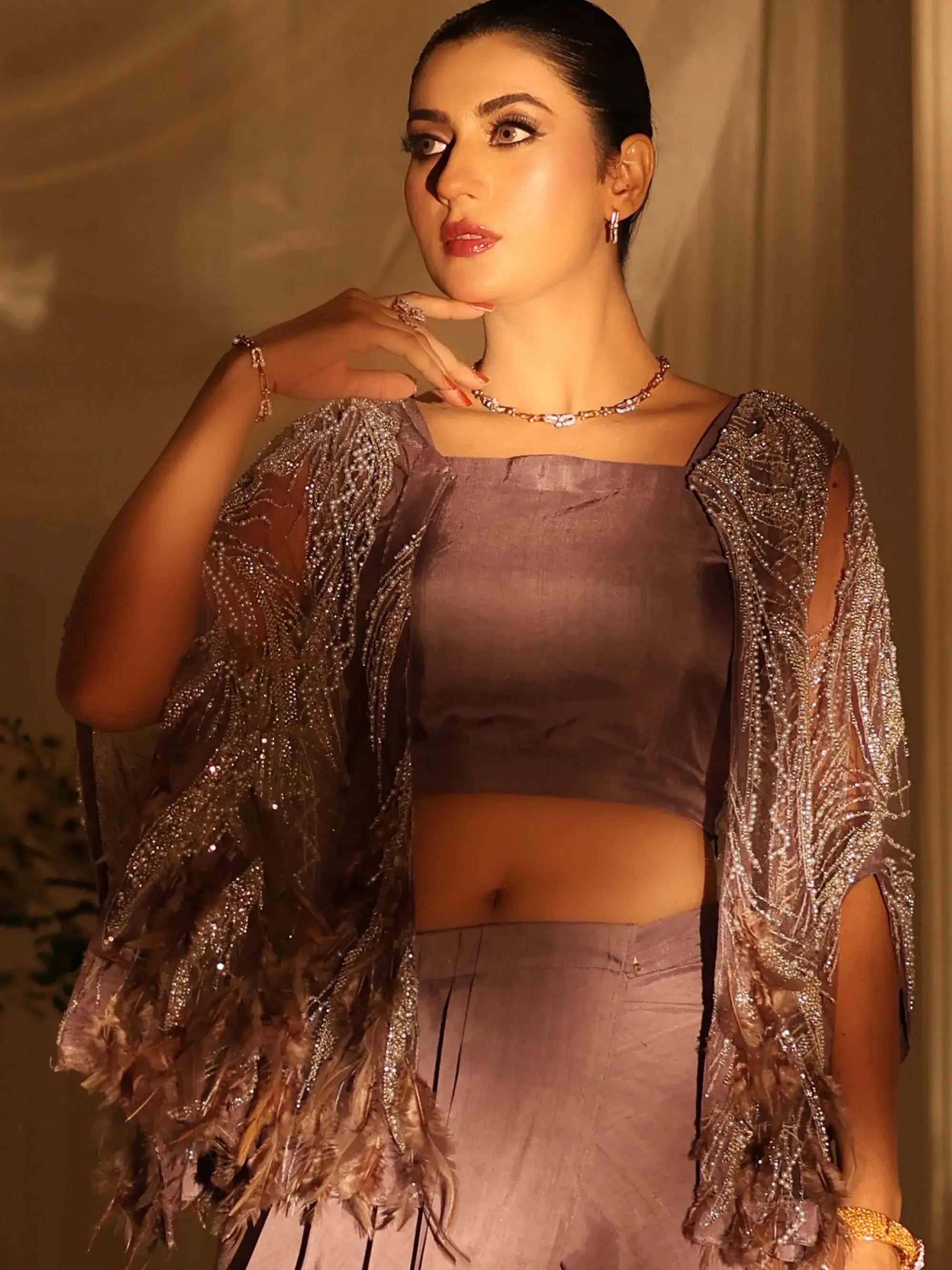 Amara Drape Ensemble – Pakistani Engagement Wear by Ahsan Tariq Couture – view 5