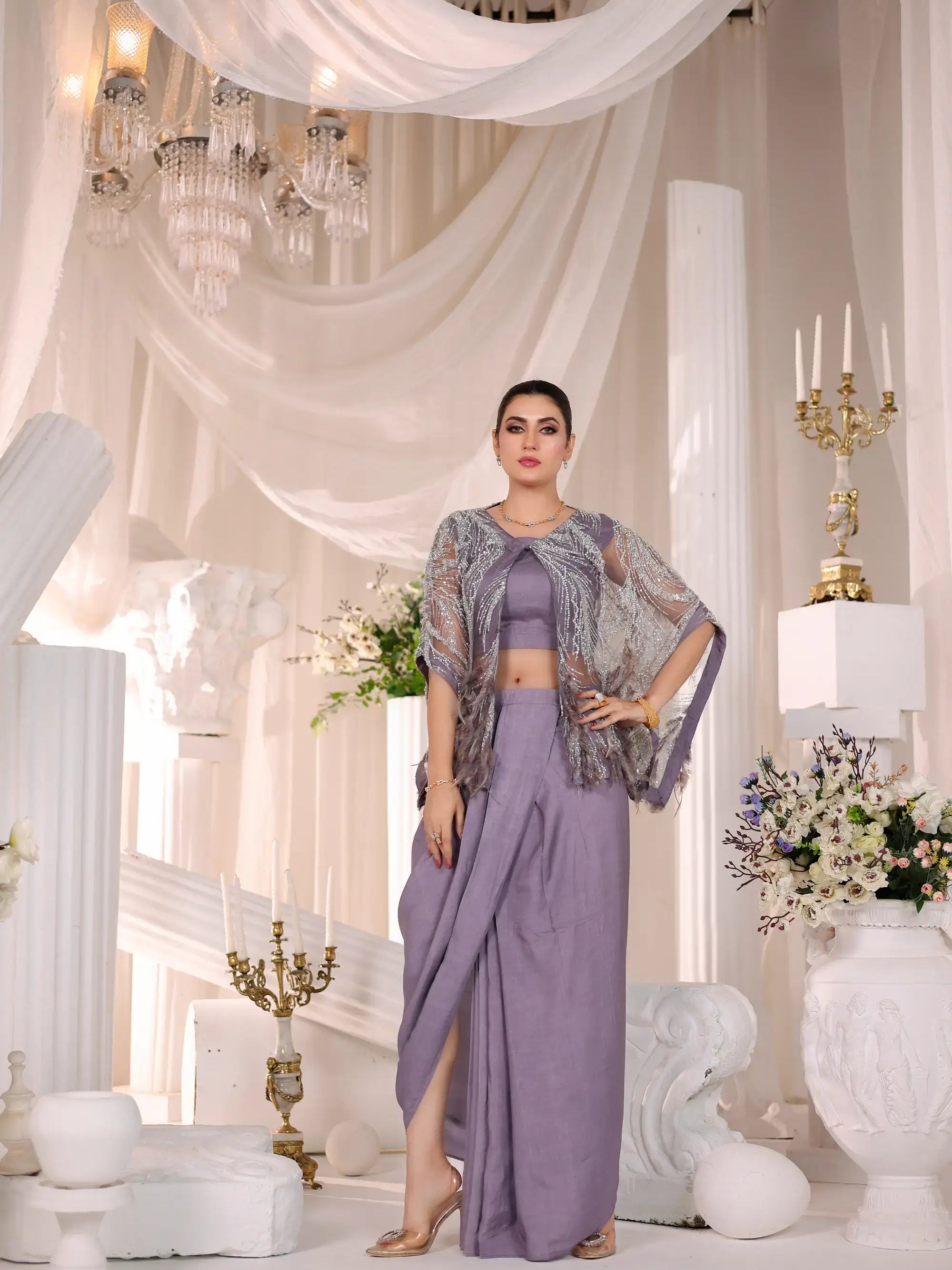 Amara Drape Ensemble – Pakistani Engagement Wear by Ahsan Tariq Couture – view 1
