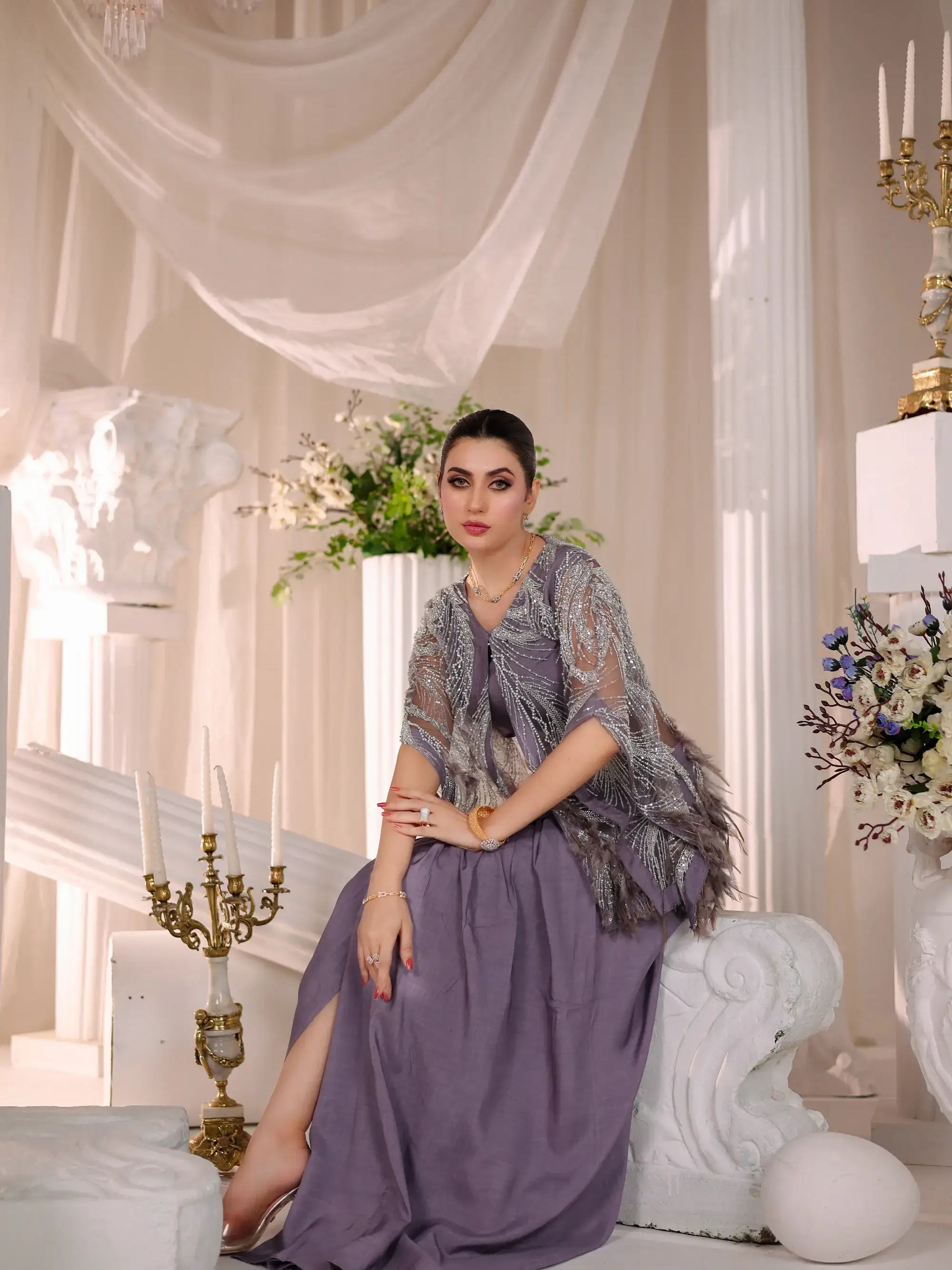 Amara Drape Ensemble – Pakistani Engagement Wear by Ahsan Tariq Couture – view 9
