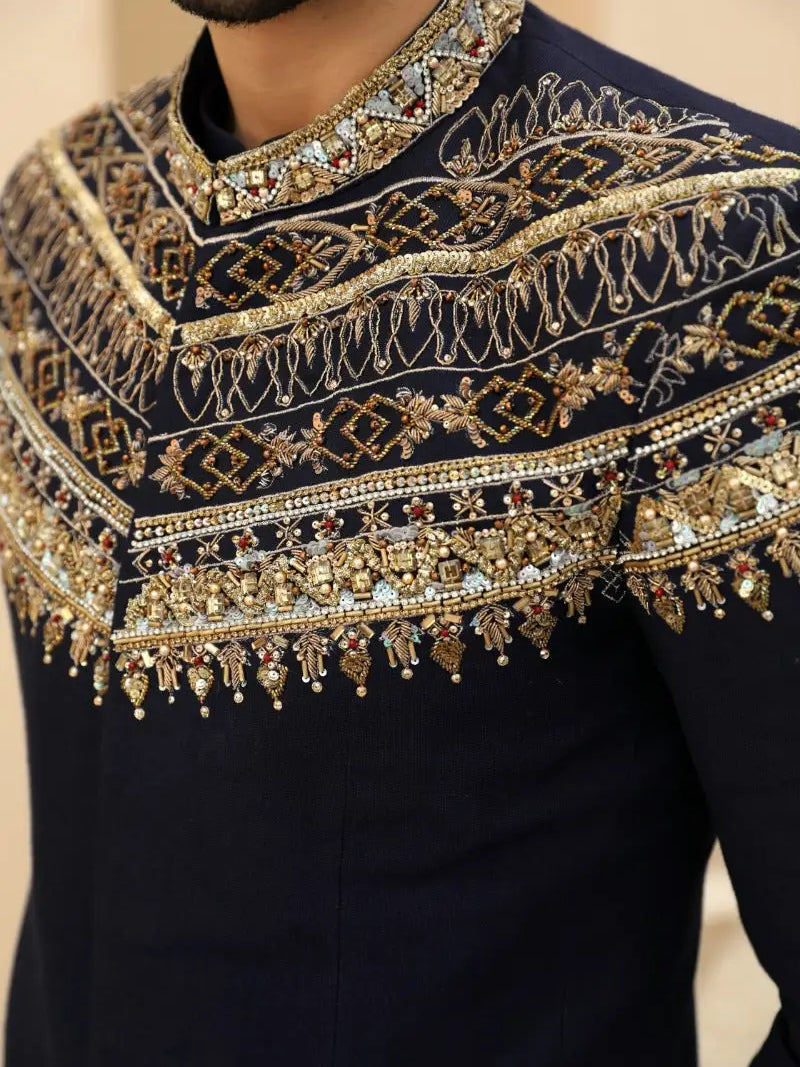 AZRAQ – Pakistani Prince Coat by Ahsan Tariq Couture – view 2