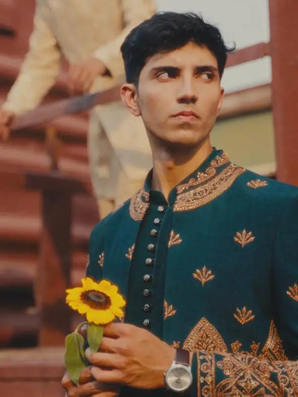 Bagh-e-Zar – Pakistani Open Prince Coat by Ahsan Tariq Couture – view 1