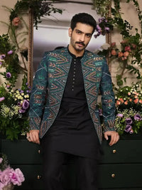 Fakhar-e-Jahan – Pakistani Open Prince Coat by Ahsan Tariq Couture – view 3