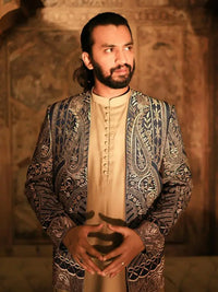 GHAZAL – Pakistani Open Prince Coat by Ahsan Tariq Couture – view 3