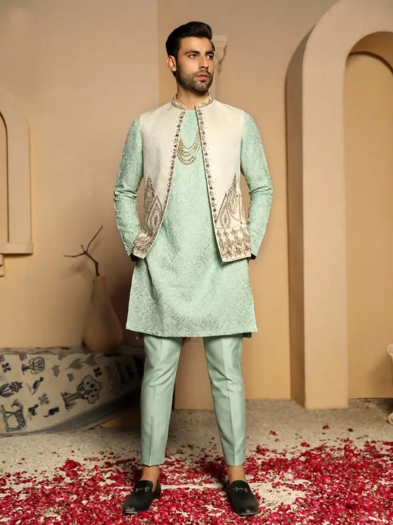 Gulistan – Pakistani Designer Waistcoat by Ahsan Tariq Couture – view 1
