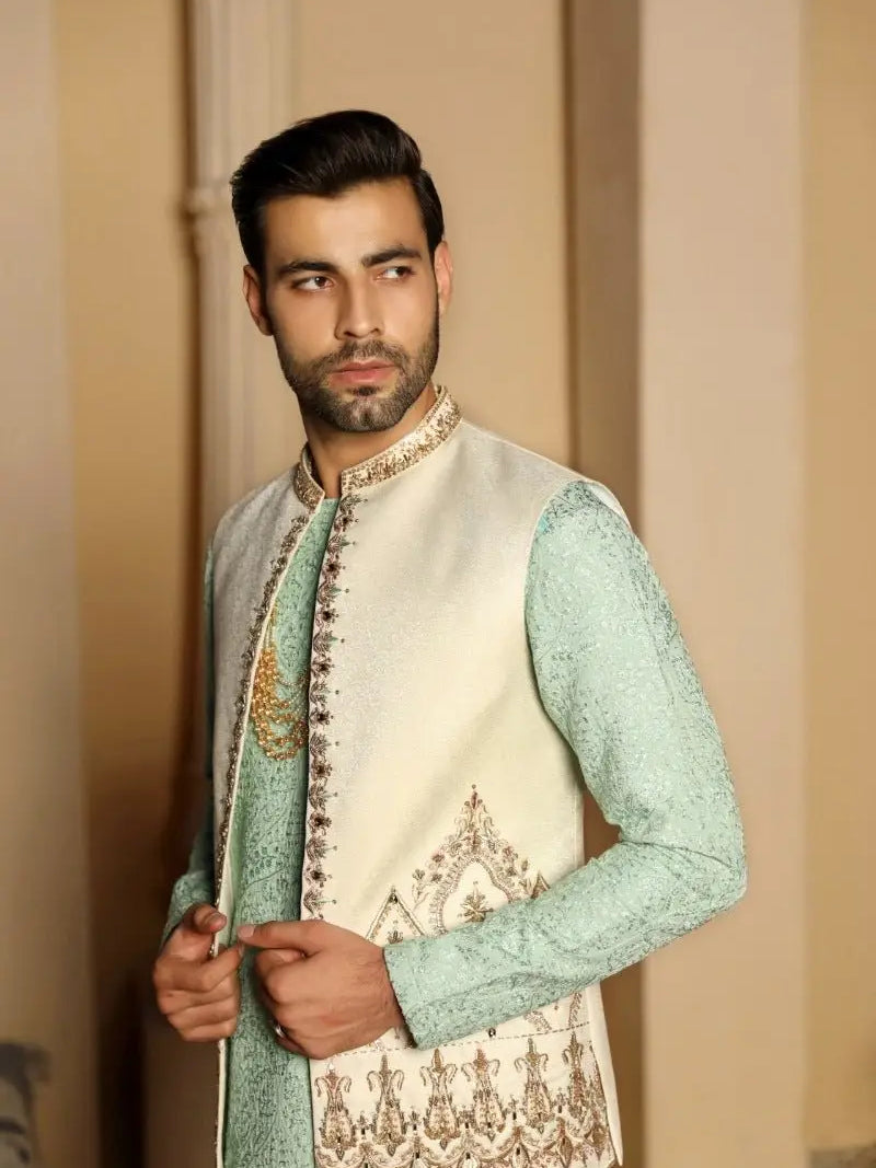 Gulistan – Pakistani Designer Waistcoat by Ahsan Tariq Couture – view 4