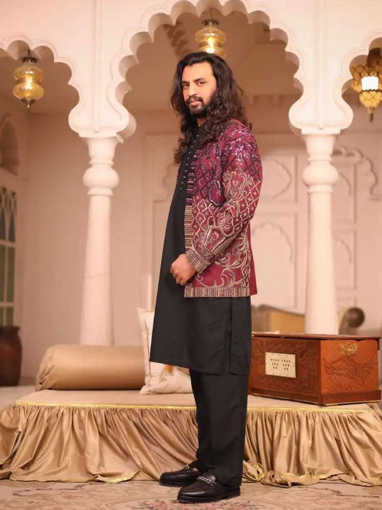 Mirza – Pakistani Groom Sherwani by Ahsan Tariq Couture – view 3