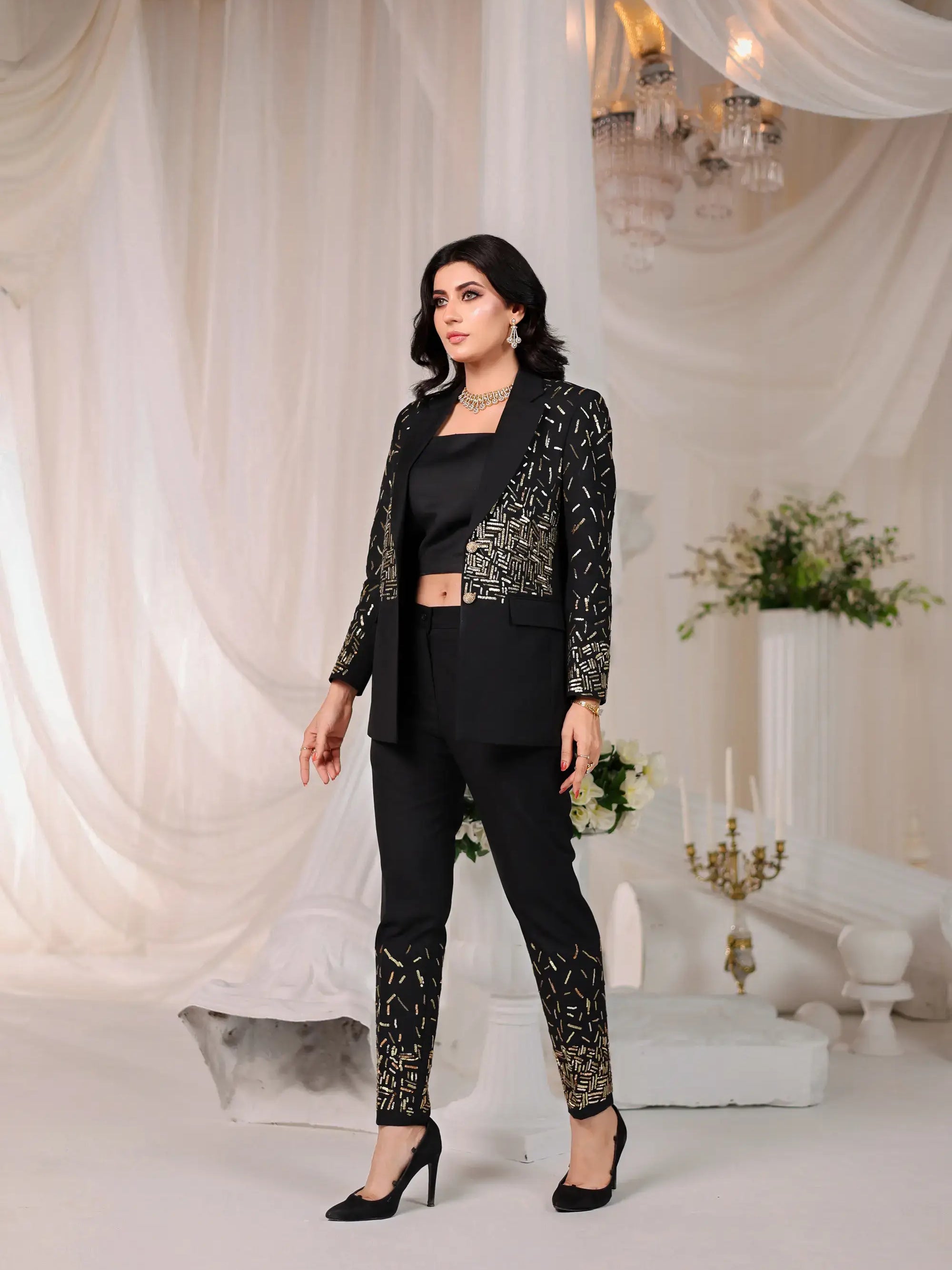 Noir Luxe Ensemble – Pakistani Engagement Wear by Ahsan Tariq Couture – view 2