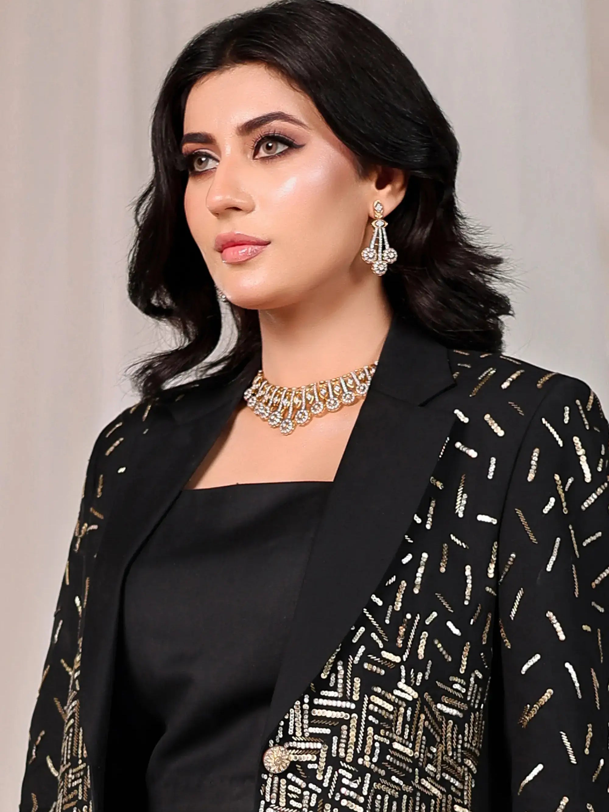 Noir Luxe Ensemble – Pakistani Engagement Wear by Ahsan Tariq Couture – view 5