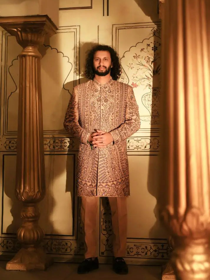Qalandar – Pakistani Groom Sherwani by Ahsan Tariq Couture – view 2
