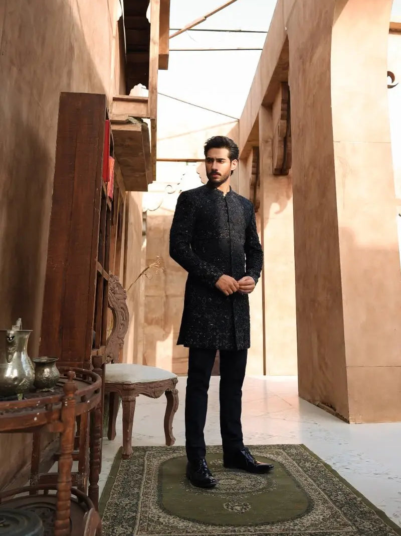 QARA – Pakistani Groom Sherwani by Ahsan Tariq Couture – view 3