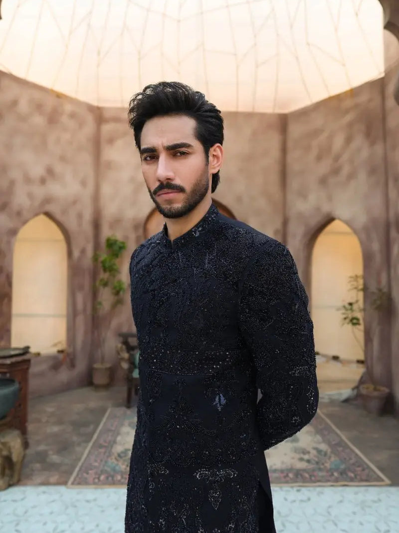 QARA – Pakistani Groom Sherwani by Ahsan Tariq Couture – view 2
