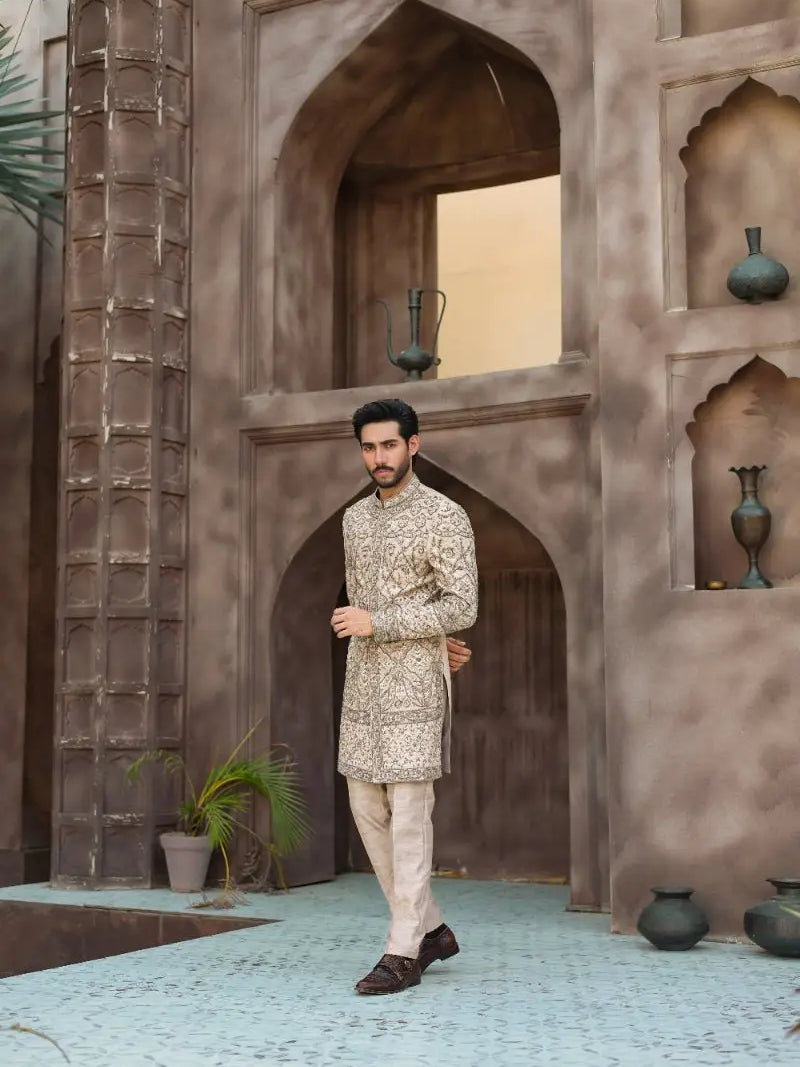 QURB – Pakistani Groom Sherwani by Ahsan Tariq Couture – view 4