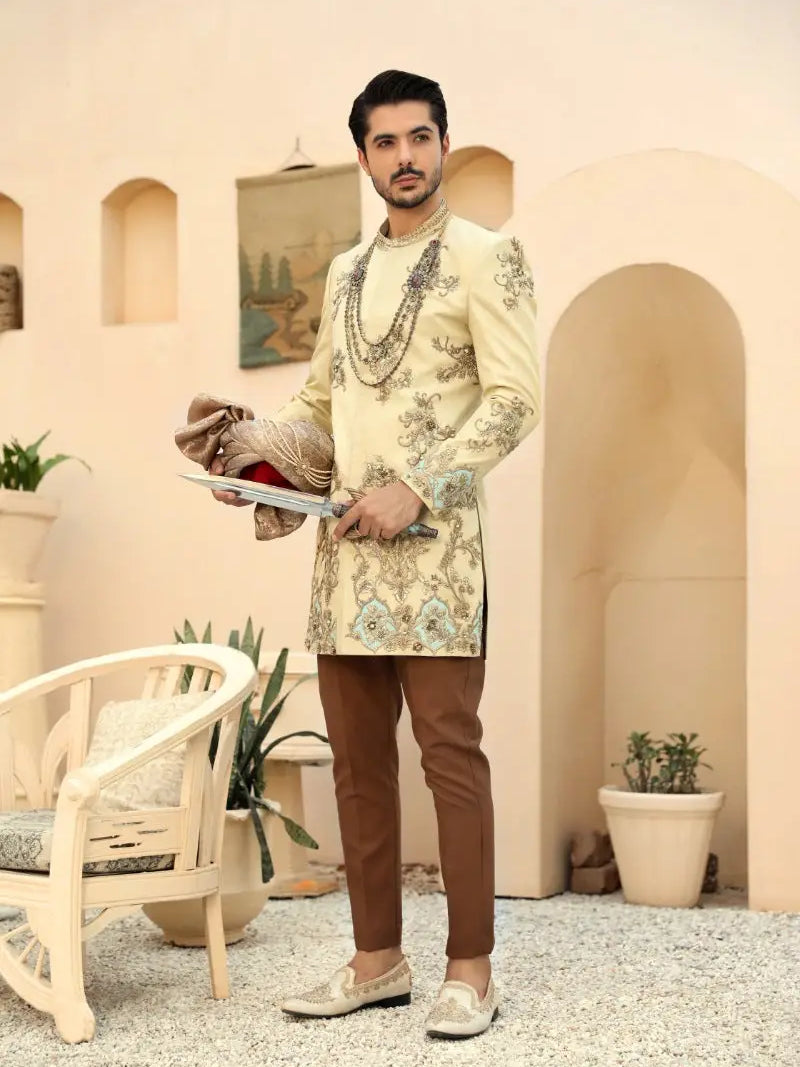 Sahar – Pakistani Groom Sherwani by Ahsan Tariq Couture – view 7
