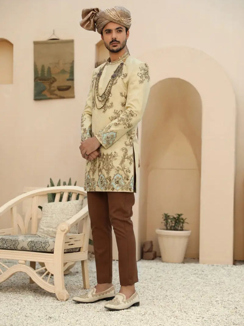 Sahar – Pakistani Groom Sherwani by Ahsan Tariq Couture – view 1