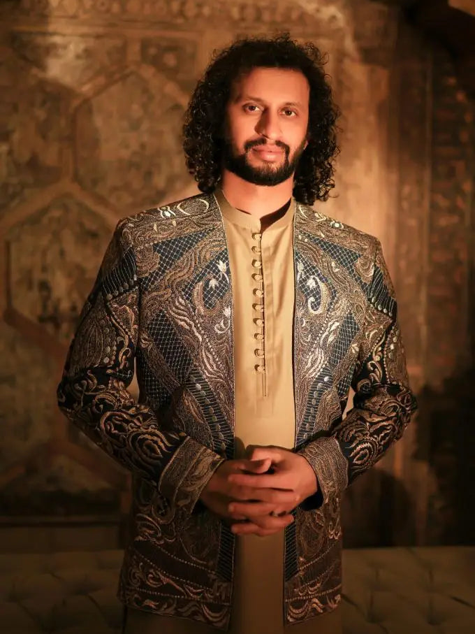 Shayar – Pakistani Open Prince Coat by Ahsan Tariq Couture – view 3
