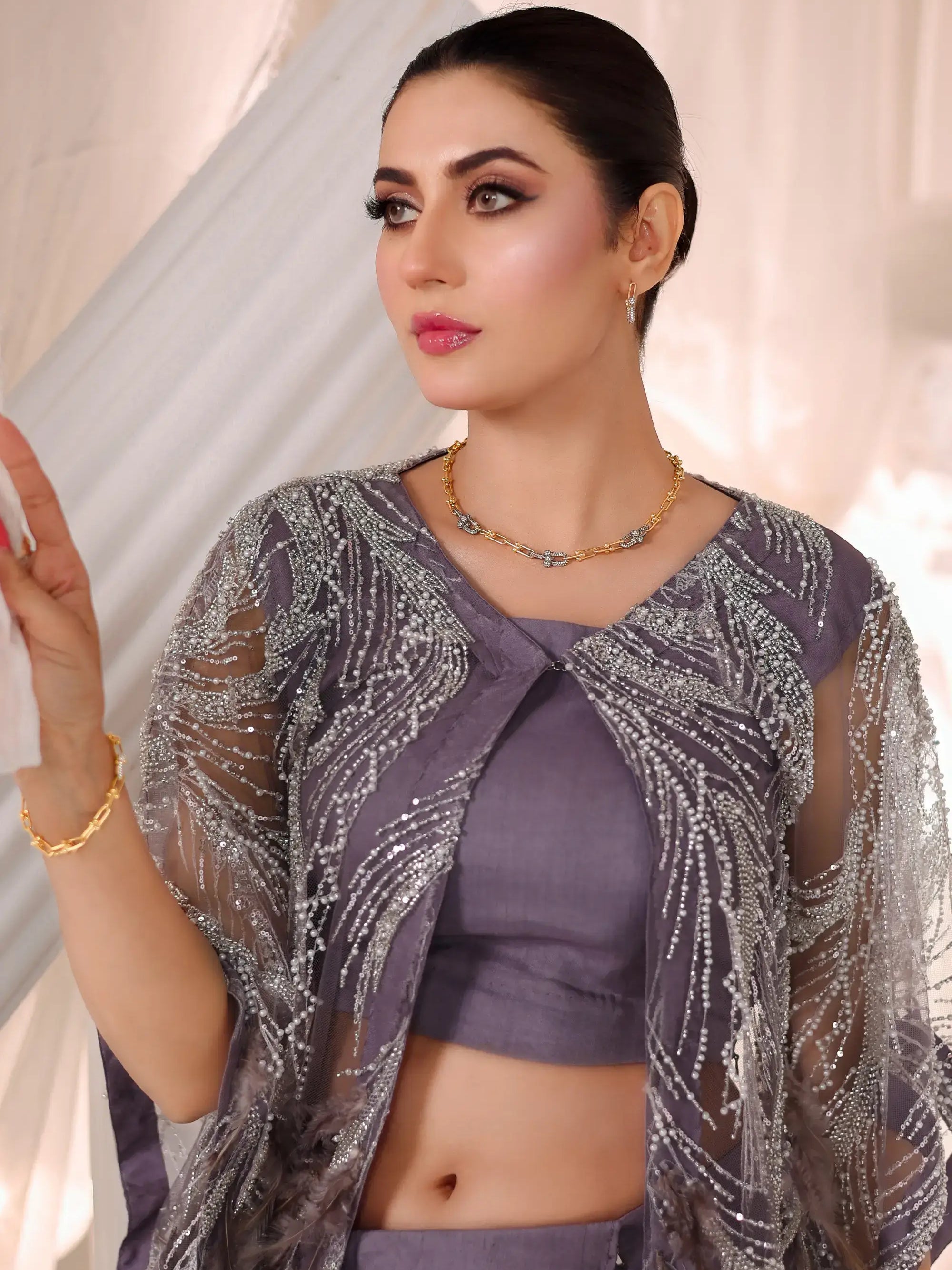 Amara Drape Ensemble – Pakistani Engagement Wear by Ahsan Tariq Couture – view 6
