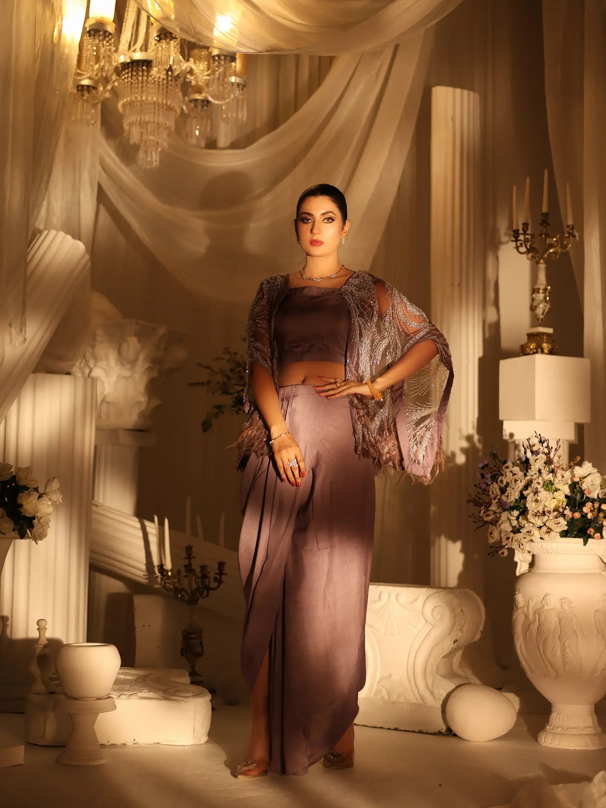 Amara Drape Ensemble – Pakistani Engagement Wear by Ahsan Tariq Couture – view 12