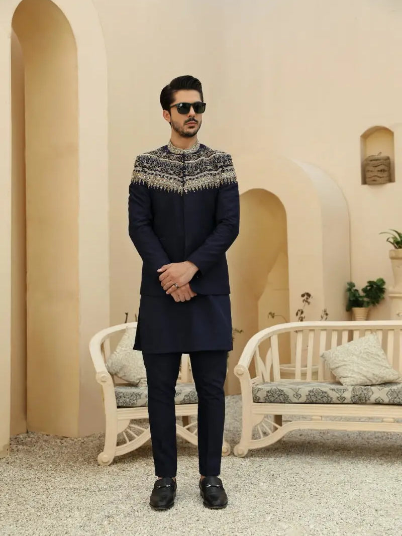 AZRAQ – Pakistani Prince Coat by Ahsan Tariq Couture – view 4