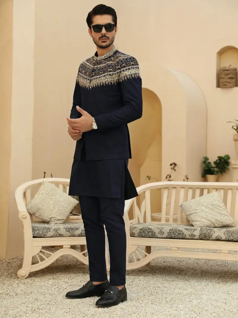 AZRAQ – Pakistani Prince Coat by Ahsan Tariq Couture – view 1