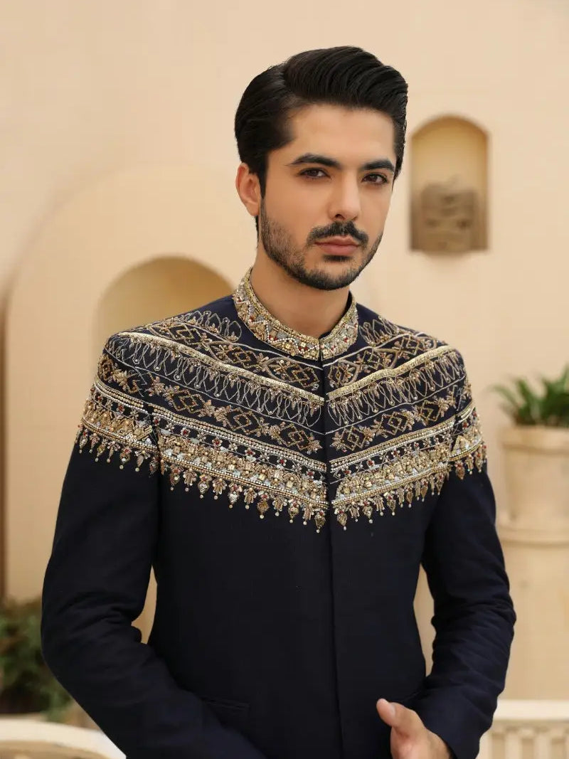 AZRAQ – Pakistani Prince Coat by Ahsan Tariq Couture – view 5