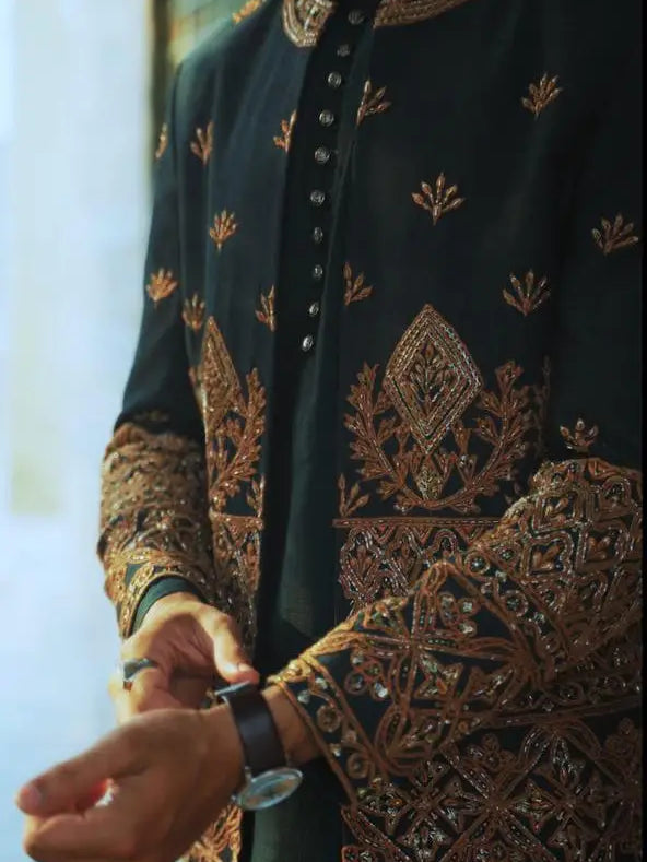 Bagh-e-Zar – Pakistani Open Prince Coat by Ahsan Tariq Couture – view 5
