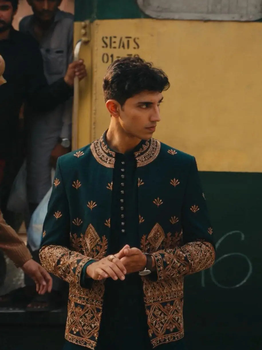 Bagh-e-Zar – Pakistani Open Prince Coat by Ahsan Tariq Couture – view 2