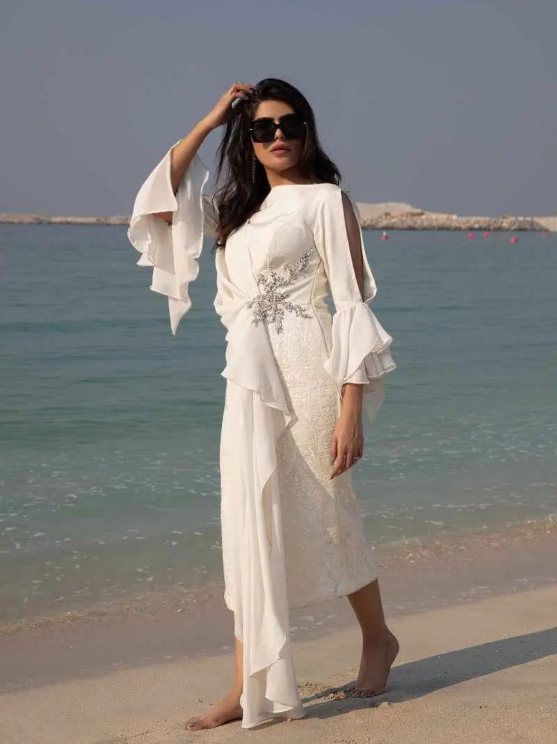 CELESTIAL DRAPE – Pakistani Engagement Wear by Ahsan Tariq Couture – view 3