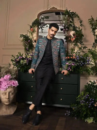 Fakhar-e-Jahan – Pakistani Open Prince Coat by Ahsan Tariq Couture – view 1