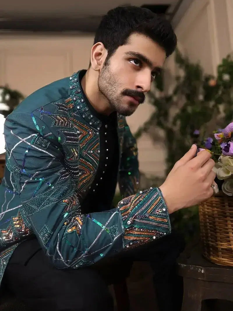 Fakhar-e-Jahan – Pakistani Open Prince Coat by Ahsan Tariq Couture – view 6