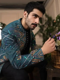 Fakhar-e-Jahan – Pakistani Open Prince Coat by Ahsan Tariq Couture – view 6