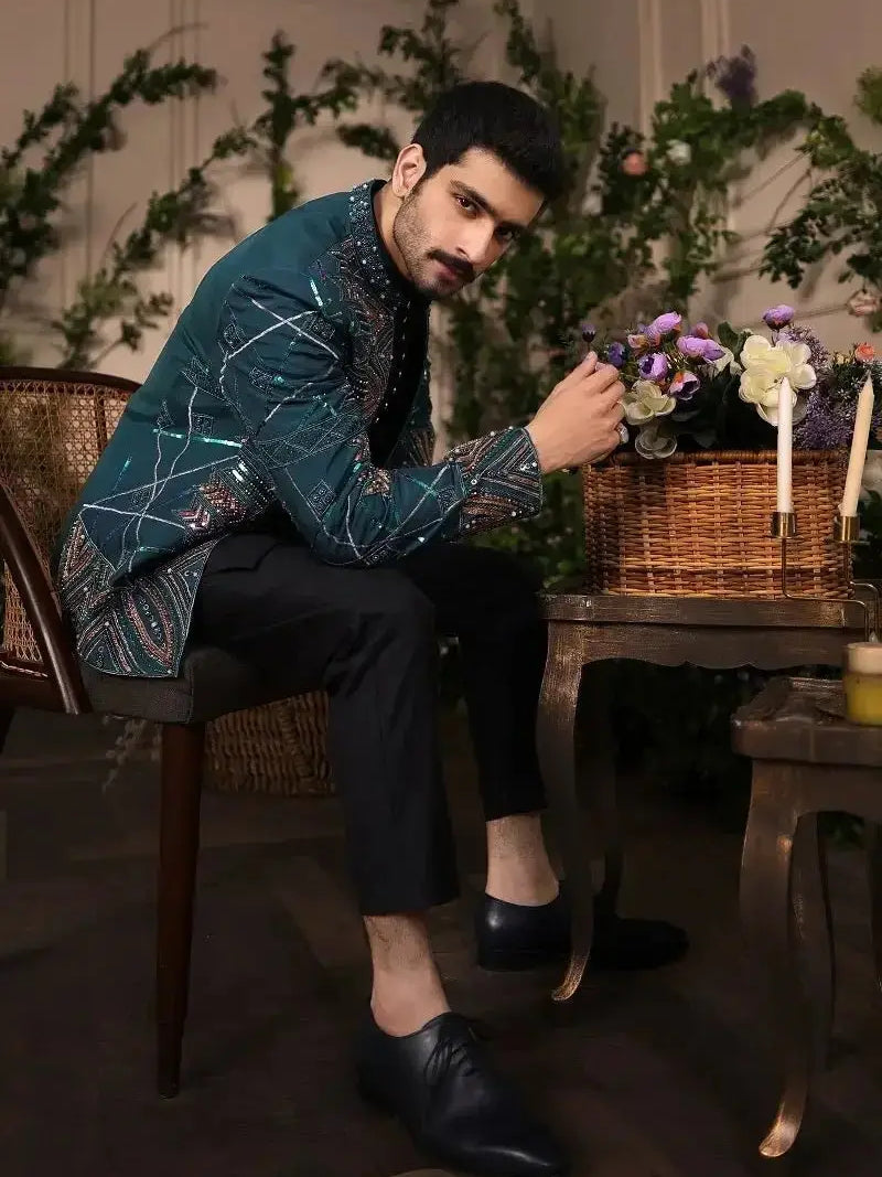 Fakhar-e-Jahan – Pakistani Open Prince Coat by Ahsan Tariq Couture – view 5