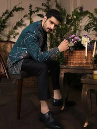 Fakhar-e-Jahan – Pakistani Open Prince Coat by Ahsan Tariq Couture – view 5