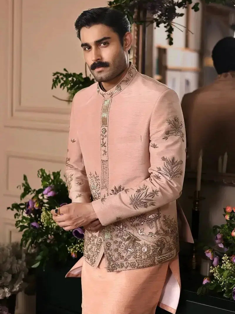 Gulzar-e-Raunaq – Pakistani Prince Coat by Ahsan Tariq Couture – view 2