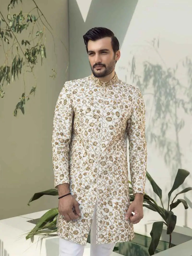 Ivory Aura – Pakistani Groom Sherwani by Ahsan Tariq Couture