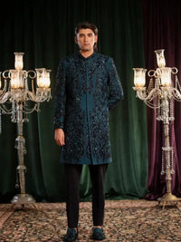 MAYAMEEN – Pakistani Groom Sherwani by Ahsan Tariq Couture – view 4
