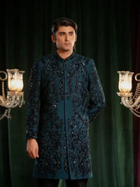 MAYAMEEN – Pakistani Groom Sherwani by Ahsan Tariq Couture – view 3