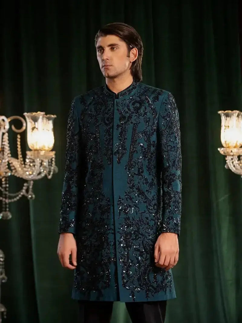 MAYAMEEN – Pakistani Groom Sherwani by Ahsan Tariq Couture – view 2