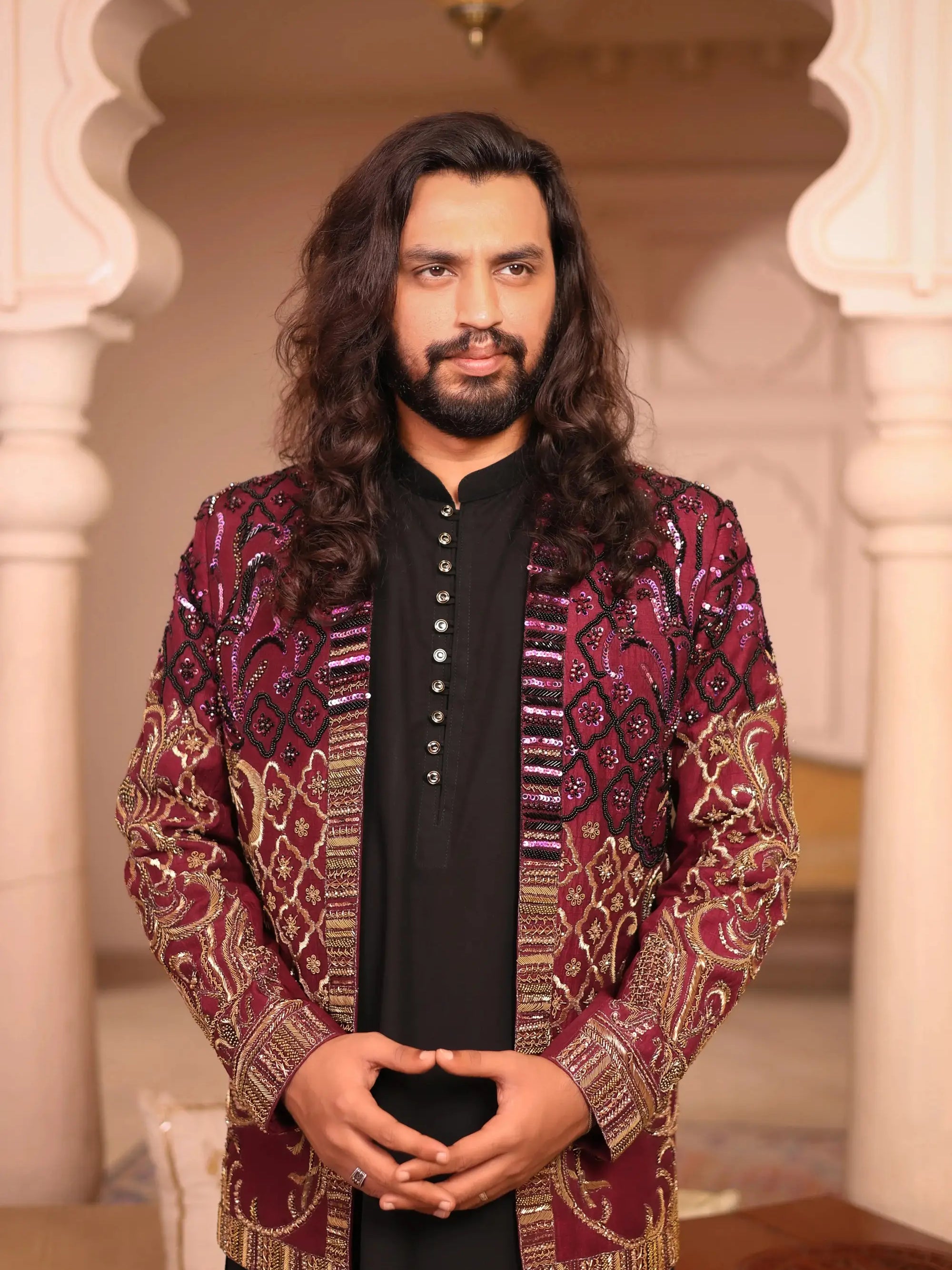 Mirza – Pakistani Groom Sherwani by Ahsan Tariq Couture – view 2