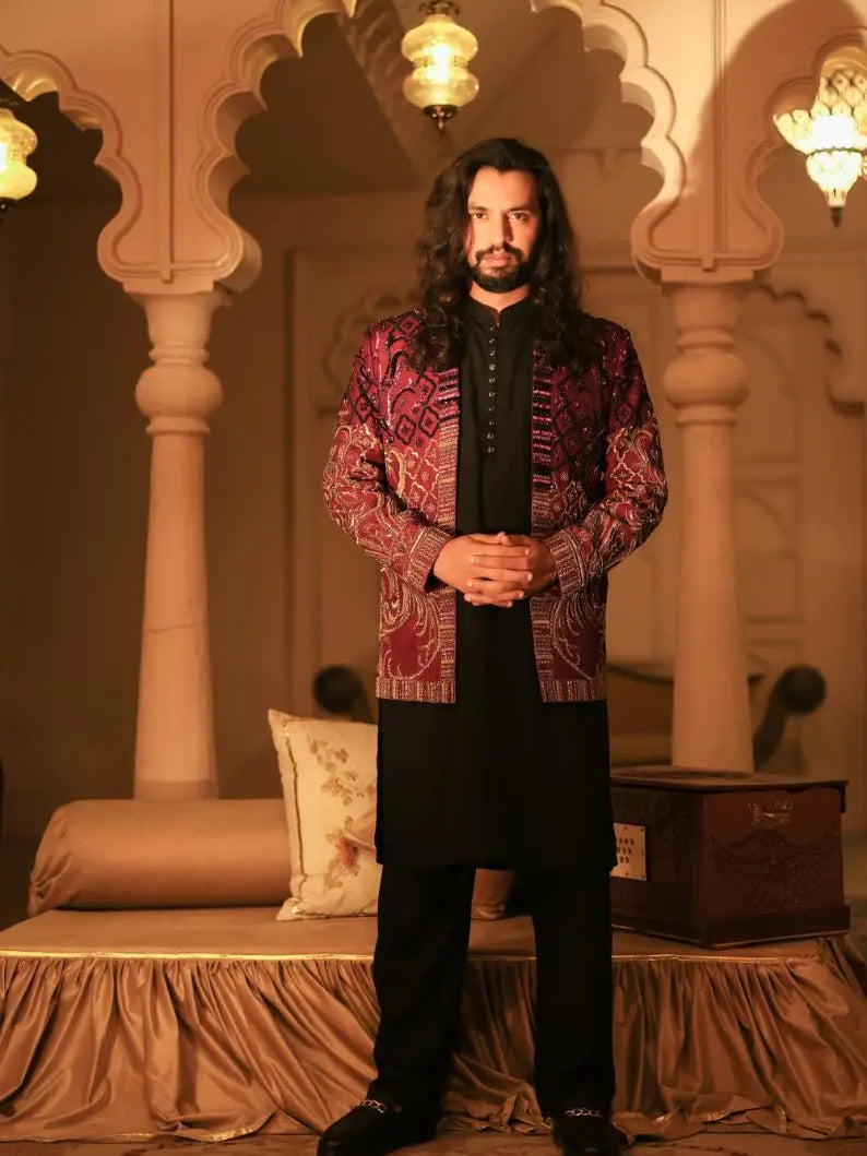 Mirza – Pakistani Groom Sherwani by Ahsan Tariq Couture – view 4