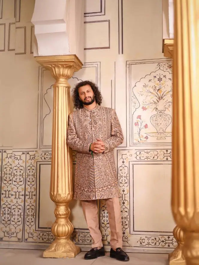 Qalandar – Pakistani Groom Sherwani by Ahsan Tariq Couture – view 3