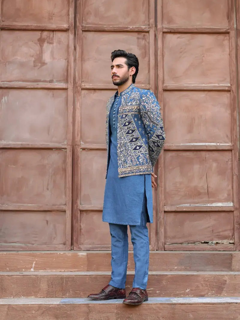 QALB – Pakistani Open Prince Coat by Ahsan Tariq Couture – view 6