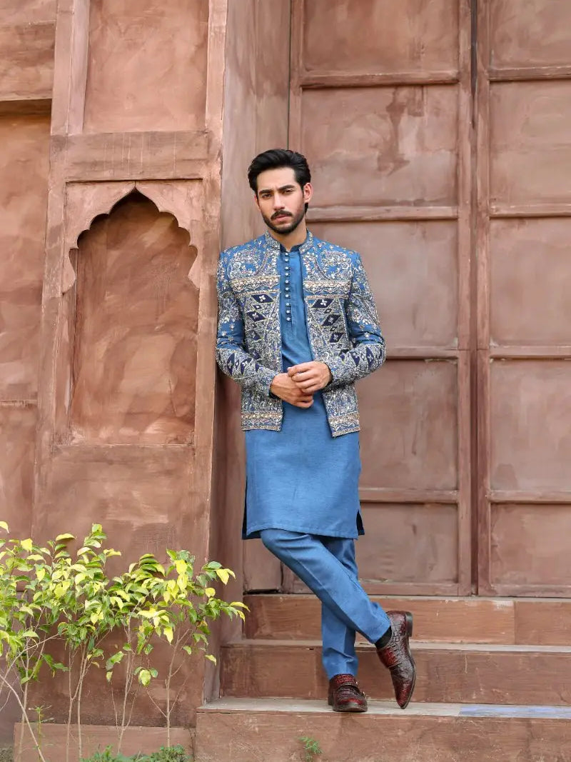 QALB – Pakistani Open Prince Coat by Ahsan Tariq Couture – view 7