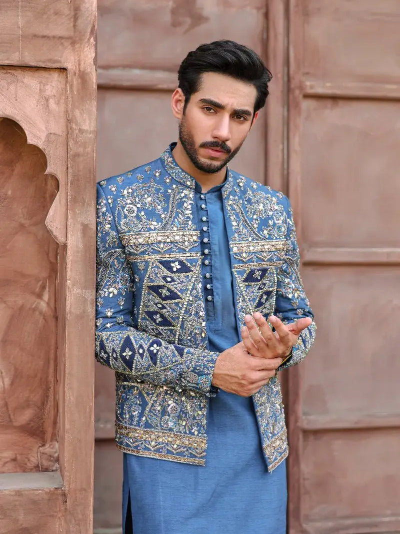 QALB – Pakistani Open Prince Coat by Ahsan Tariq Couture – view 1
