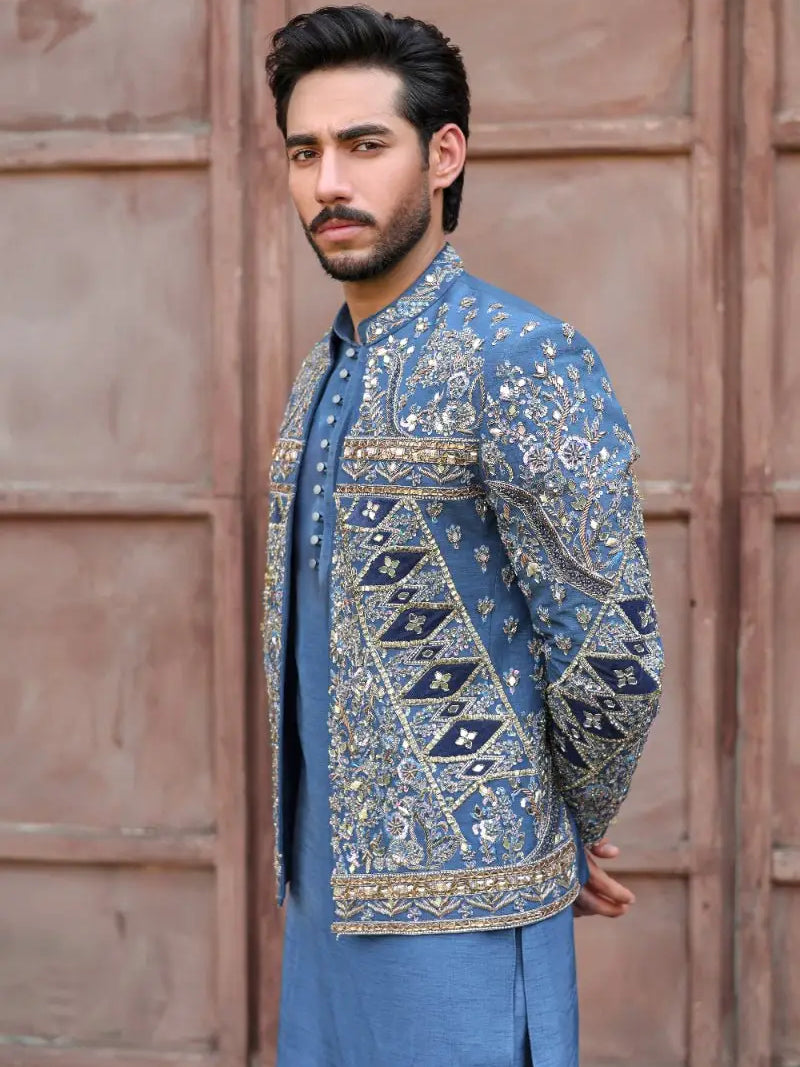 QALB – Pakistani Open Prince Coat by Ahsan Tariq Couture – view 4