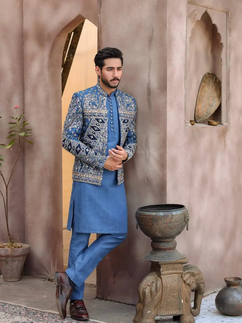 QALB – Pakistani Open Prince Coat by Ahsan Tariq Couture – view 2