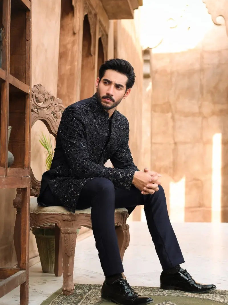 QARA – Pakistani Groom Sherwani by Ahsan Tariq Couture – view 9