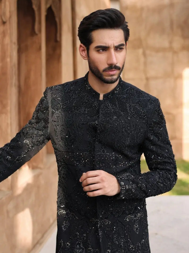 QARA – Pakistani Groom Sherwani by Ahsan Tariq Couture – view 1