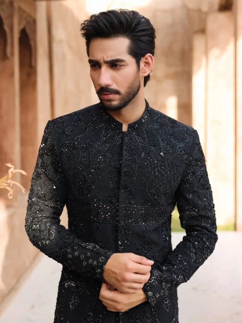 QARA – Pakistani Groom Sherwani by Ahsan Tariq Couture – view 8
