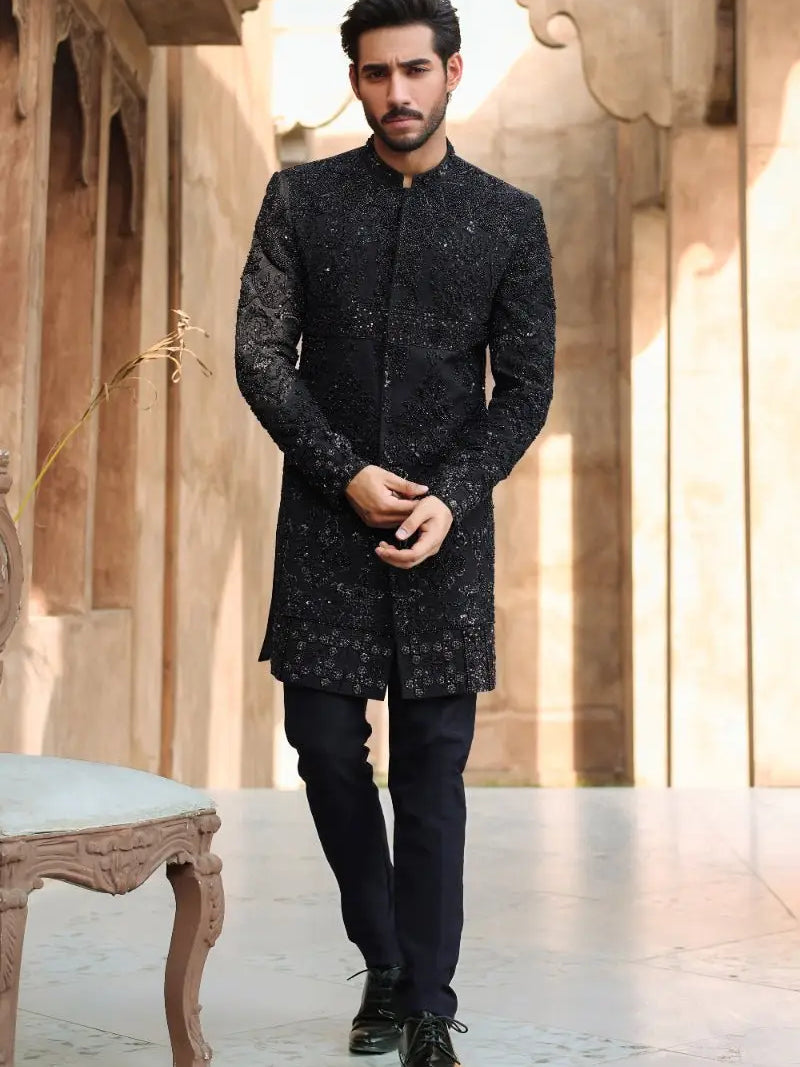 QARA – Pakistani Groom Sherwani by Ahsan Tariq Couture – view 7