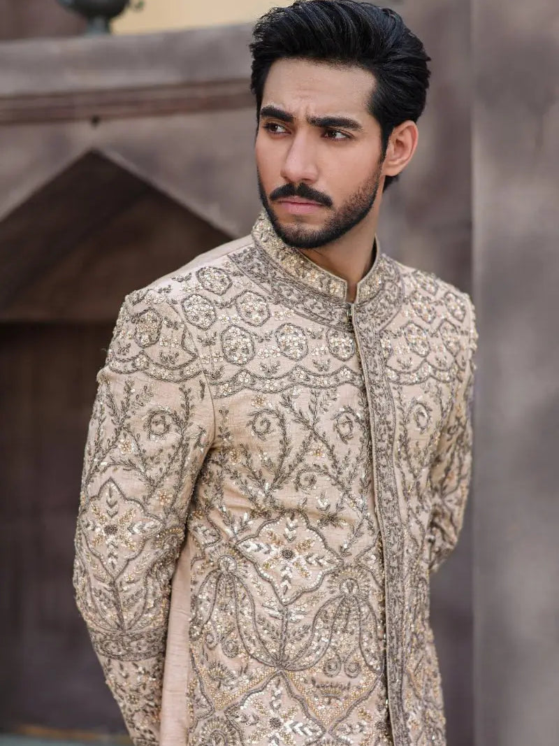 QURB – Pakistani Groom Sherwani by Ahsan Tariq Couture – view 1